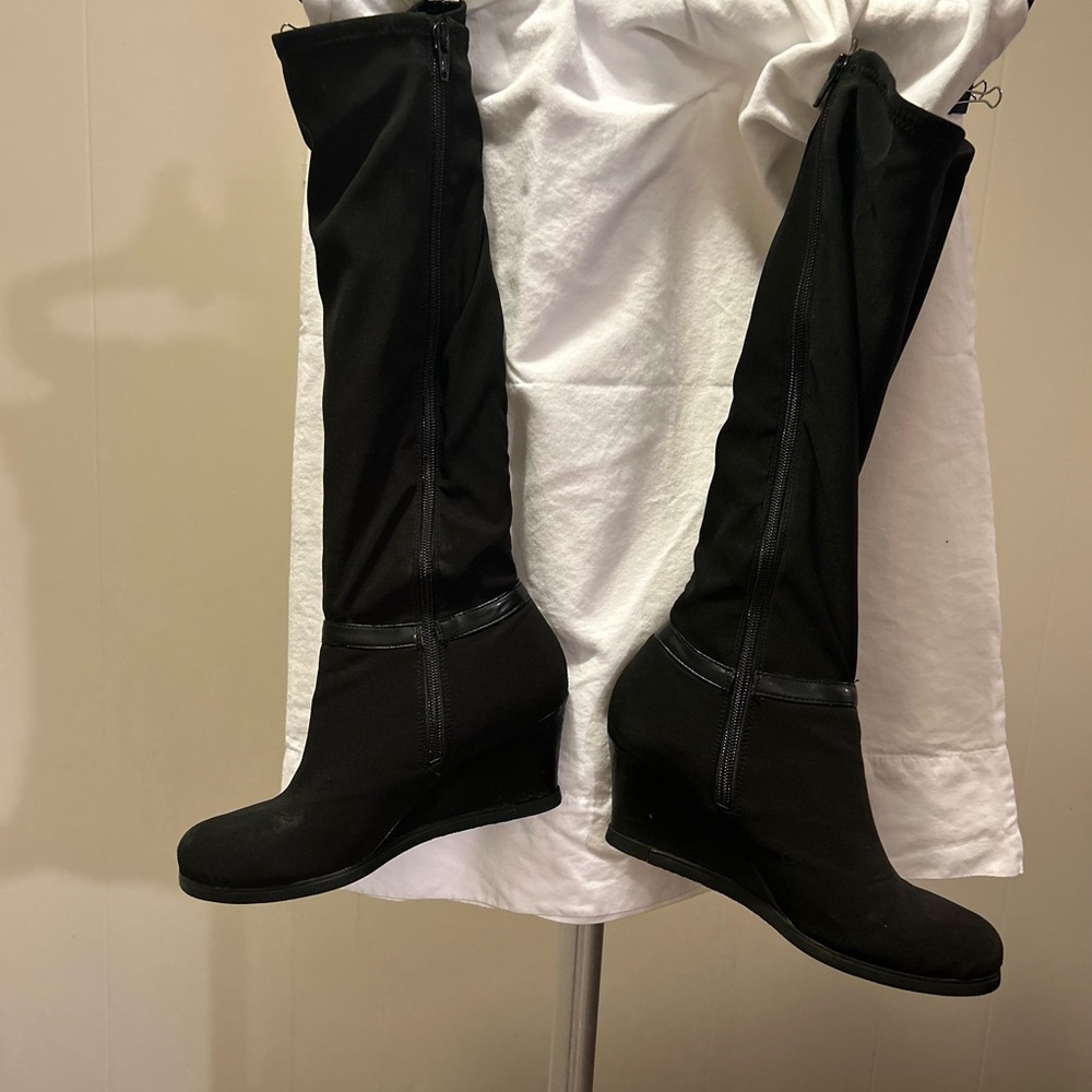 Ralph Lauren Tula Black Microfiber Stretch Fabric Boot 7.5 - Picture 2 of 11